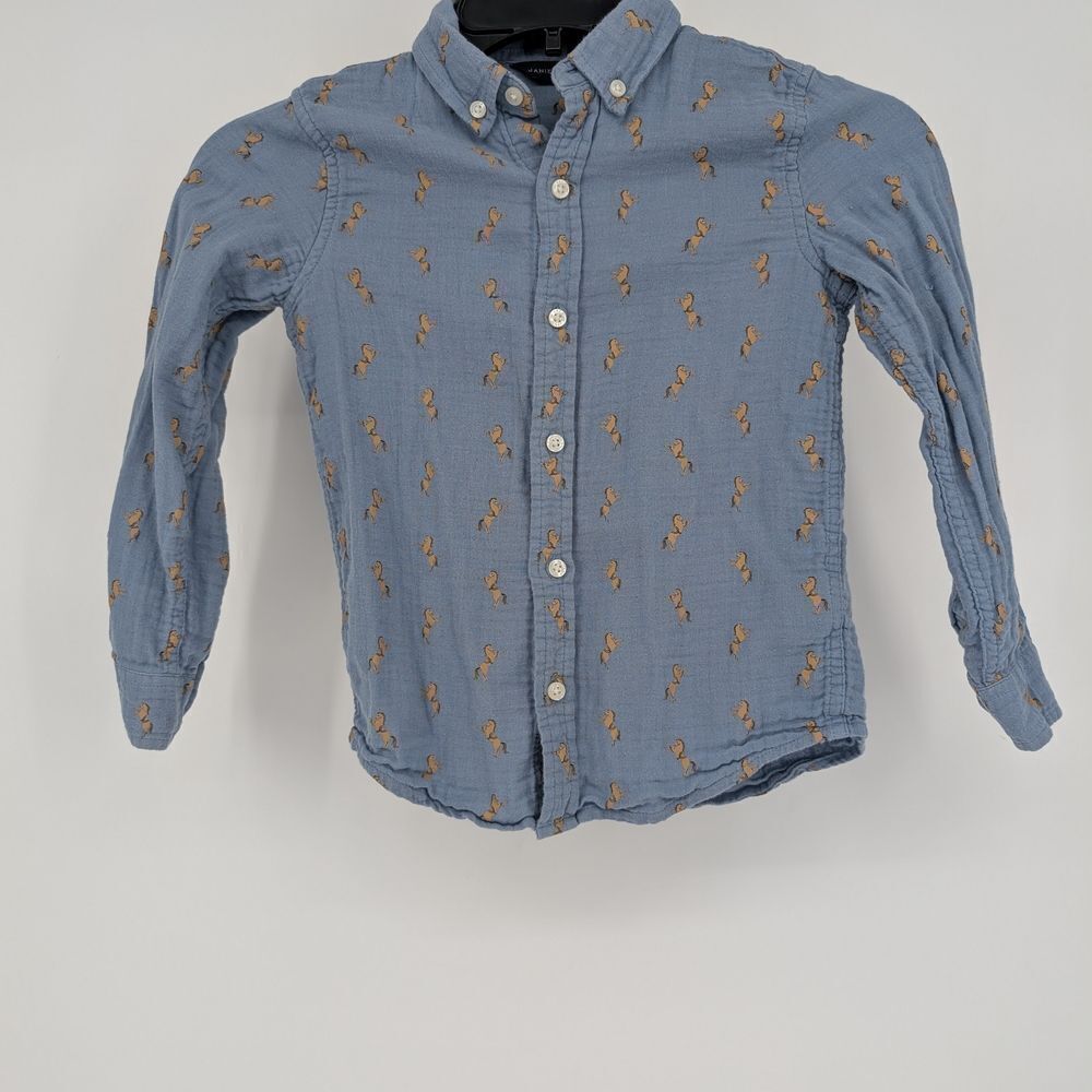 Kids Blue Button-Up Shirt with Pattern